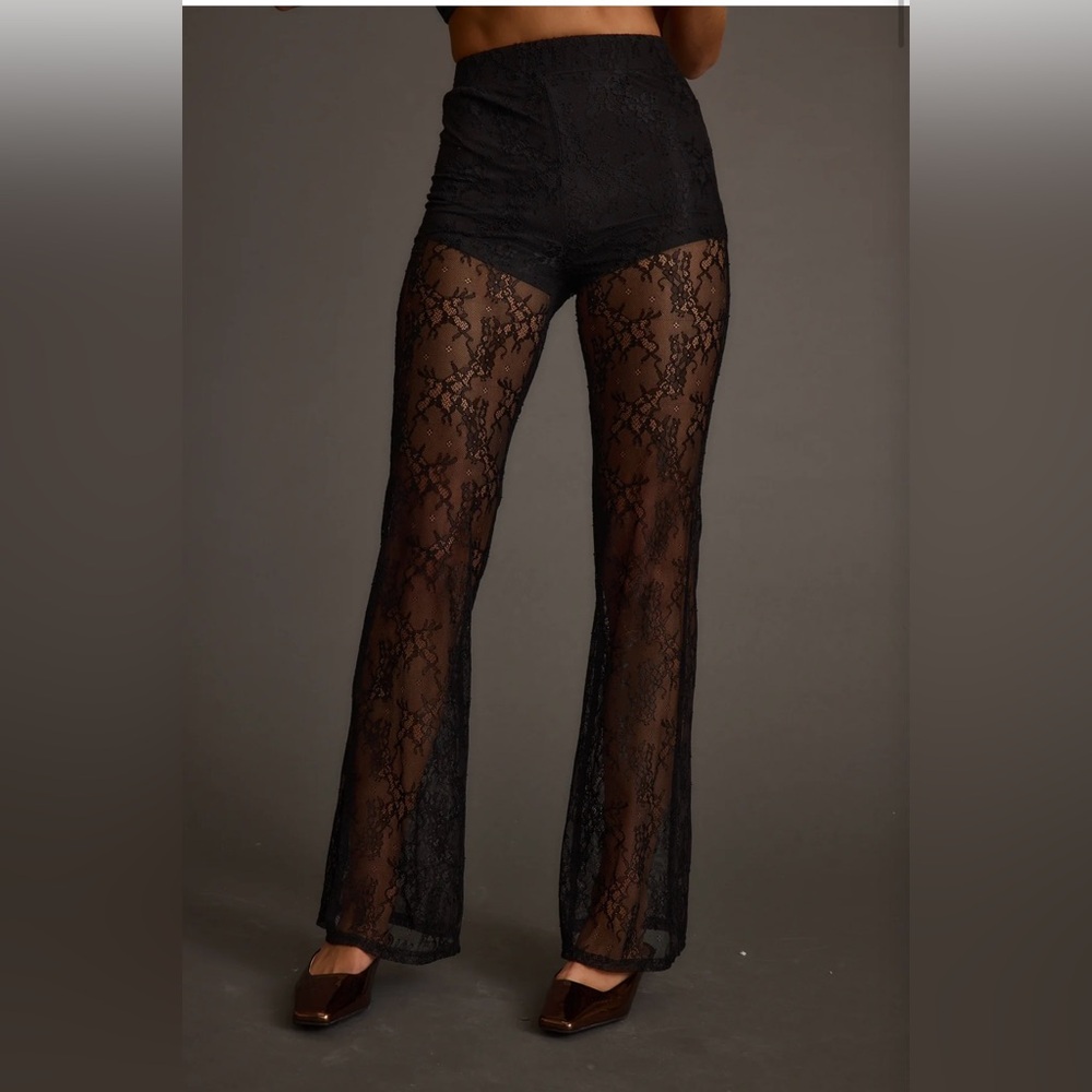 12th Tribe Black Lace Flare Pants
